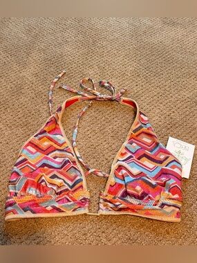 BECCA Multicolor Chevron Halter Bikini Top - Pink, Orange, Blue, Red